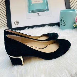 Ann Taylor Olive Mid Heel Pump Suede Block Black Shoes